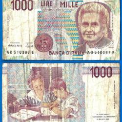 Italie 1000 Lire 1990 Montessori Signature Fazio & Speziali Billet Europe