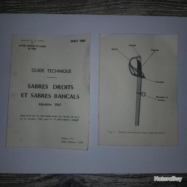 GUIDE TECHNIQUE SABRE DROITS et BANCALS modle 1961 (original rare)