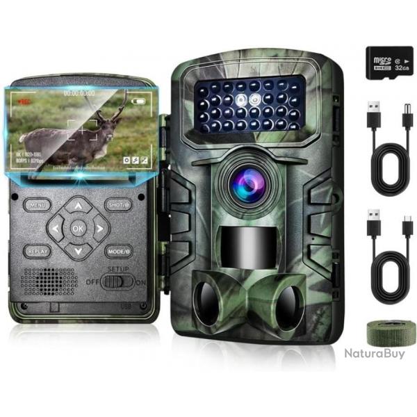 Camera de Chasse 58MP HD Camra Chasse Infrarouge Vision Nocturne tanche IP66 + carte 32 GB