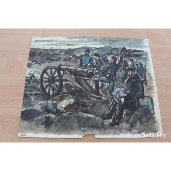 Ancien dessin Ancienne peinture Guerre 1870 1871 l'Arme de la Loire dlivrant Orlans Jame RASSIAT