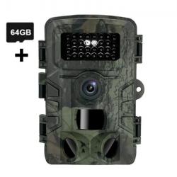 Caméra de chasse Infrarouge, détecteur de mouvements, carte 64Gb, 1080P HD, Vision nocturne, étanche