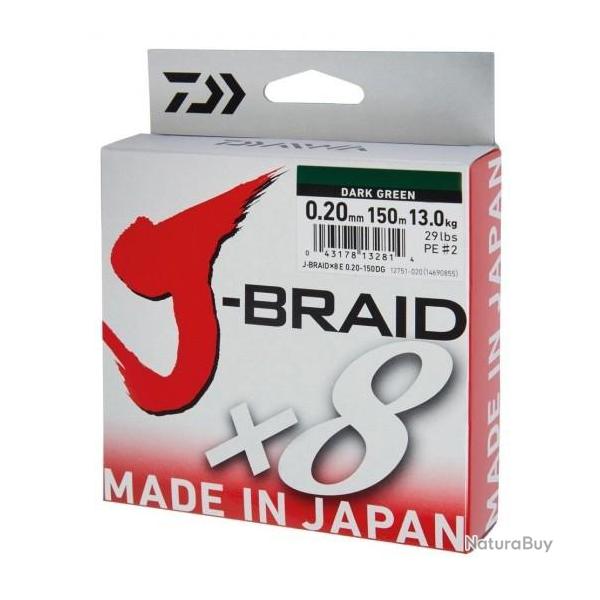 TRESSE DAIWA J.BRAID DARK GREEN 8 BRINS 150M 0.16 mm