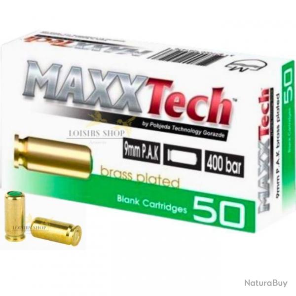 Bote de 50 balles  blanc MAXXTech pour pistolet cal.9mm PAK