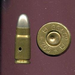 7.65 mm Luger Parabellum - intéressant vieux marquage :  GG &Co D * 7.65 * D - étui laiton bouteillé