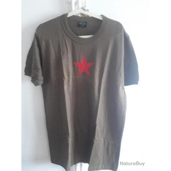 T-SHIRT OLIVE ,TOILE ROUGE