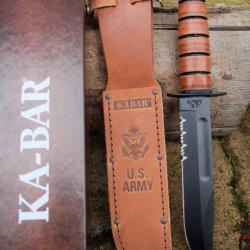 Couteau KA-BAR Army Fighting Knife Lame Acier Carbone 1095 Serr Manche & Etui Cuir Made USA 1219