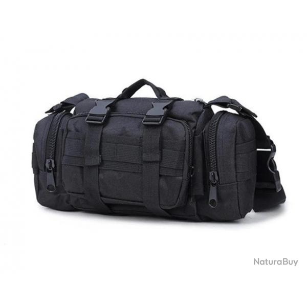 Saccoche attache molle avec bandoulire type militaire et tanche de couleur noir
