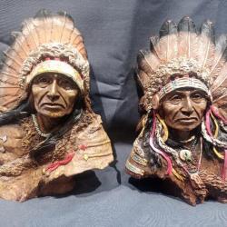 Lot de 2 statuettes amérindiennes indien des plaines bustes