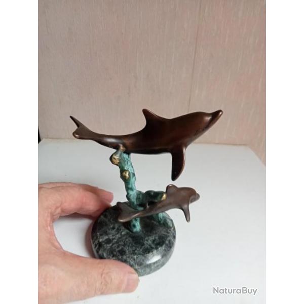 dauphin en bronze hauteur 12,5 cm sur socle en marbre