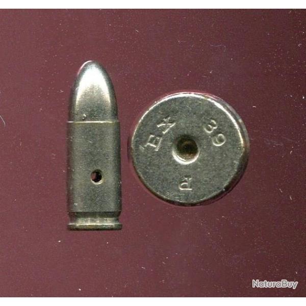 9 mm Parabellum Allemande 1939 - inerte de manipulation nickel pour Luger - Ex P 39