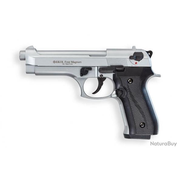 Pistolet  Blanc Ekol Firat Magnum Chrom type "Beretta 92" Calibre 9mm PAK