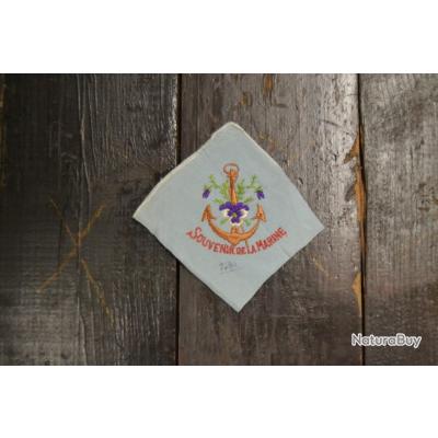 RARE CADRE ANCIEN Souvenir de l'Occupation Mouchoir Brodé 2nde Guerre