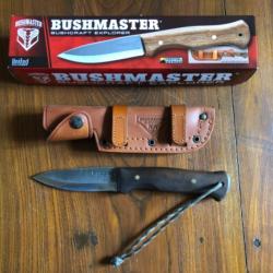 Couteau 1095 Bushmaster Bushcraft Explorer émouture scandi + étui cuir