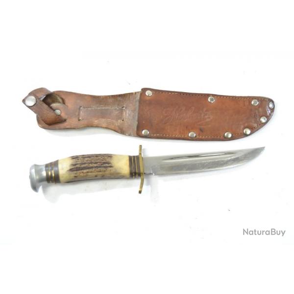 Ancien couteau de chasse droit Herbertz Rostfrei Solingen, annes 1950.