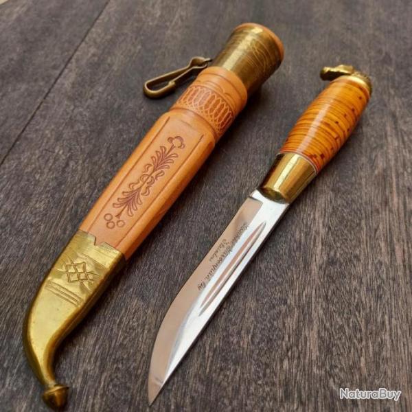 Magnifique Couteau PUUKKO LISAKKI JARVENP de KAUHAVA FINLAND Manche en Bois avec Fourreau en cuir