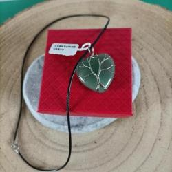 Pendentif en arbre de vie forme Coeur en Aventurine Dimension : 3,50 cm x 3 cm