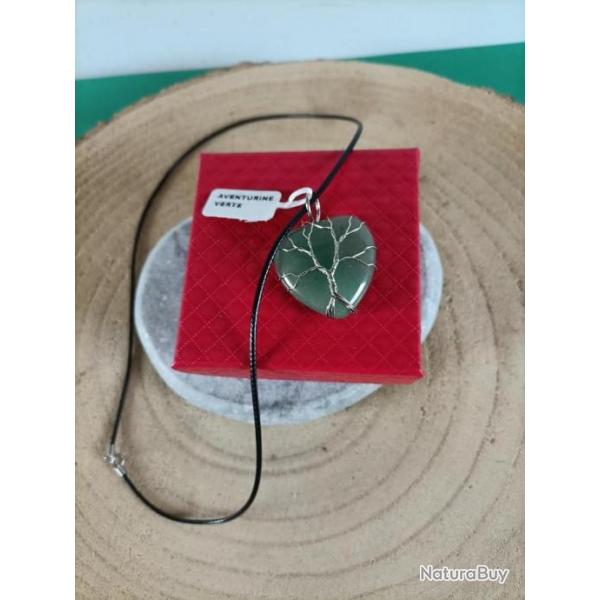 Pendentif en arbre de vie forme Coeur en Aventurine Dimension : 3,50 cm x 3 cm