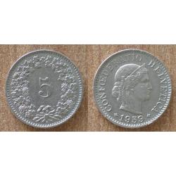 Suisse 5 Rappen 1959 B Bern Piece Centimes Cent Francs Franc