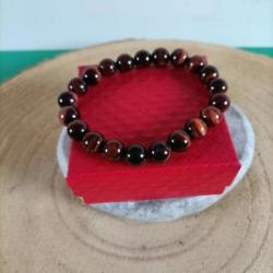 Bracelet perles 10 mm pierres naturelles  Oeil de Taureau avec écrin