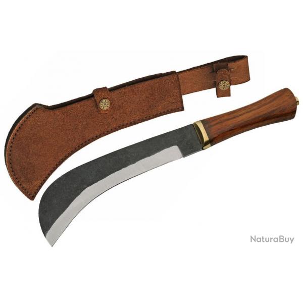 Couteau Serpe Hook Bushwhacker Machete Lame Acier Carbone Manche Bois Etui Cuir PA203429