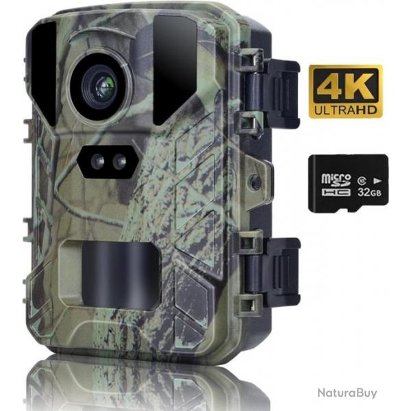 Camera de Chasse 50MP 4K LCD 2,0"Infrarouge Nocturne Pige Photographique tanche IP65 + carte 32GB