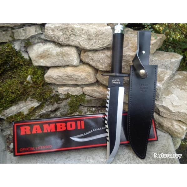 Poignard Rambo II First Blood Kit de Survie Acier Inox Manche Paracorde Etui Cuir NON NUMEROT 001