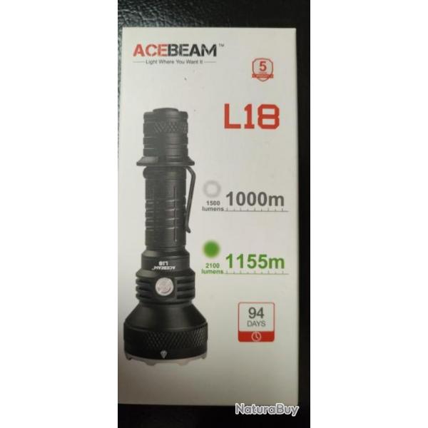 Acebeam L18 , lampe torche tactique/chasse , porte 1000 M , 1500 Lumens / 21700 ou 18650