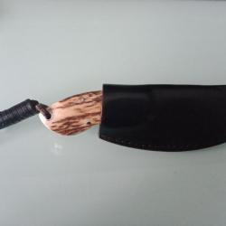 Couteau de chasse neuf Boker + VOX acier 12c7 avec son étui cuir vachette clip inox