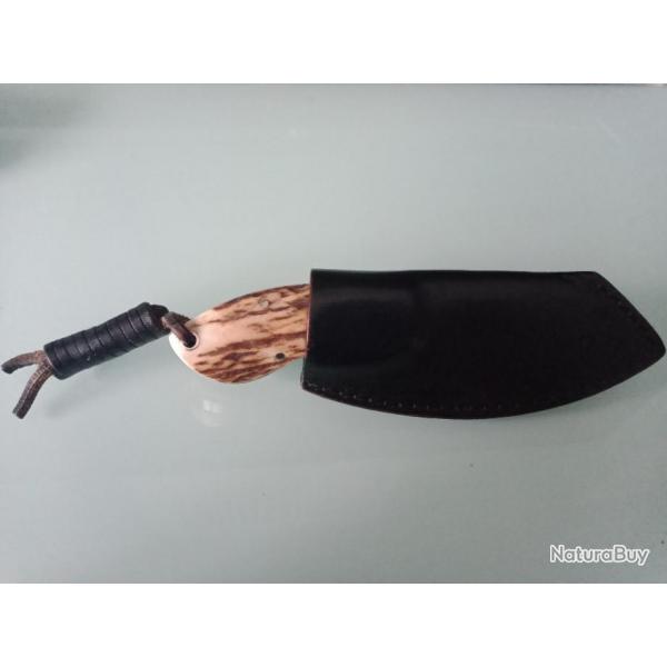 Couteau de chasse neuf Boker + VOX acier 12c7 avec son tui cuir vachette clip inox