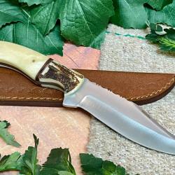 Couteau Rite Edge Venison Hunter Manche Os & Bois de Cerf Lame Acier Inox Etui Cuir PA8028