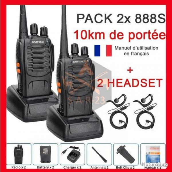 PACK 2x BAOFENG 888S - AVEC OREILLETTES - PORTE 10km - 16 canaux - LIVRAISON GRATUITE !!