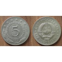 Yougoslavie 5 Dinars 1972 Piece Dinara Embleme Dinar