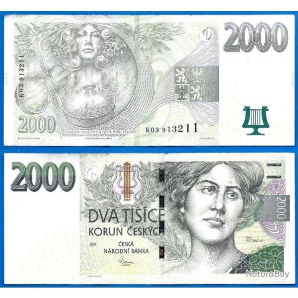 Republique Tcheque 2000 Couronnes 2007 Billet Couronne Korun Tchequie