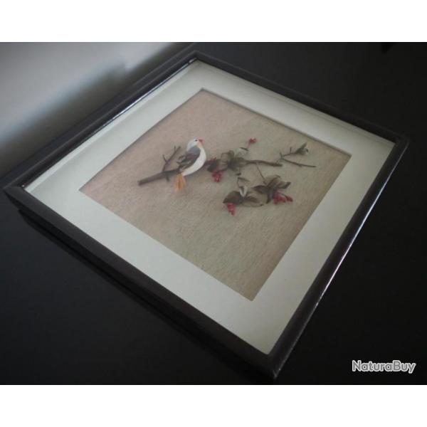 Motif naturel oiseau du Japon-Sous-verre encadr vintage mural dcoratif dans sa boite d'origine