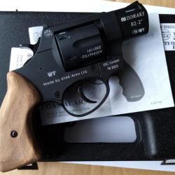 RARE revolver ZORAKI 2 pouces, SPECIAL CROSSE BOIS, 9mm RK, noir, neuf, livré avec accessoires.