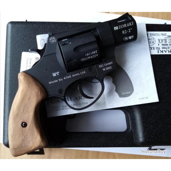 RARE revolver ZORAKI 2 pouces, SPECIAL CROSSE BOIS, 9mm RK, noir, neuf, livr avec accessoires.