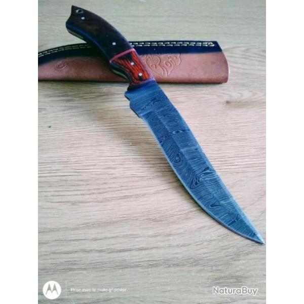 Poignard couteau damas 256 couches + tui cuir fabrication artisanale rf 122
