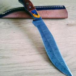 Poignard couteau damas 256 couches + étui cuir fabrication artisanale réf 123