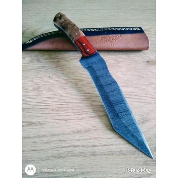 Poignard couteau damas 256 couches + tui cuir fabrication artisanale rf 124