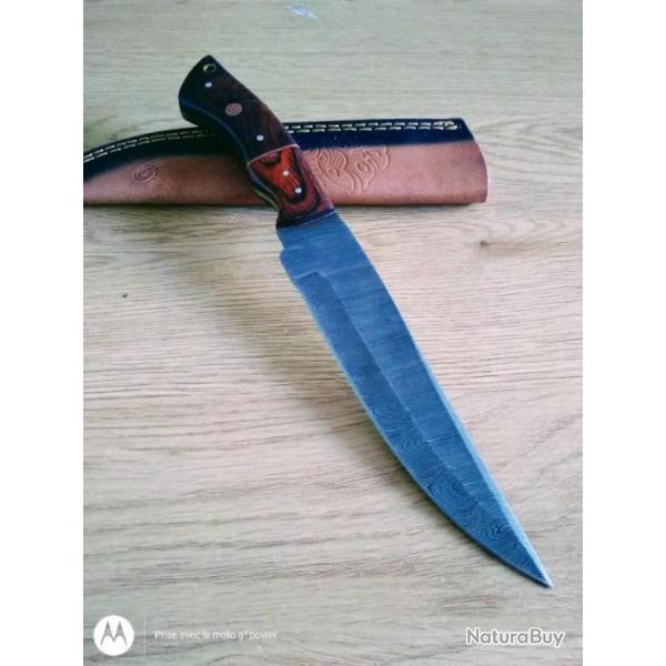 Poignard couteau damas 256 couches + tui cuir fabrication artisanale rf 125