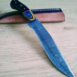 Poignard couteau damas 256 couches + étui cuir fabrication artisanale réf 126