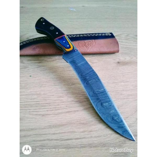 Poignard couteau damas 256 couches + tui cuir fabrication artisanale rf 126