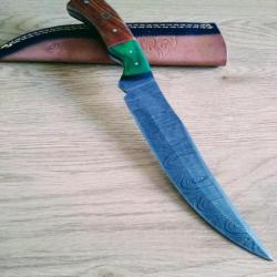 Poignard couteau damas 256 couches + étui cuir fabrication artisanale réf 128