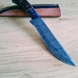 Poignard couteau damas 256 couches + étui cuir fabrication artisanale réf 129