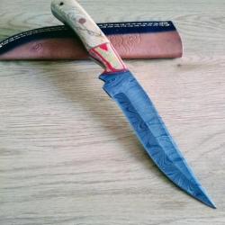 Poignard couteau damas 256 couches + étui cuir fabrication artisanale réf 130