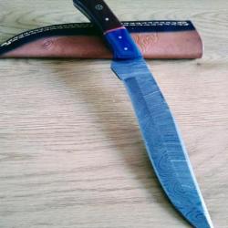 Poignard couteau damas 256 couches + étui cuir fabrication artisanale réf 131