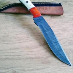 Poignard couteau damas 256 couches + étui cuir fabrication artisanale réf 132