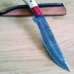 Poignard couteau damas 256 couches + étui cuir fabrication artisanale réf 134