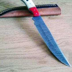 Poignard couteau damas 256 couches + étui cuir fabrication artisanale réf 135