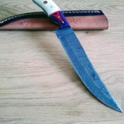 Poignard couteau damas 256 couches + étui cuir fabrication artisanale réf 137